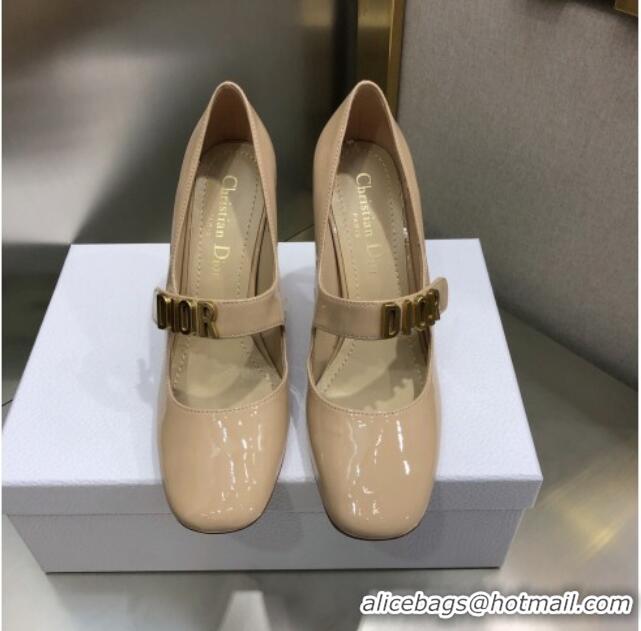 Good Quality Dior Baby-D Patent Leather Mary Janes Pumps 10cm 112315 Nude