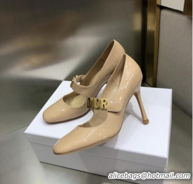 Good Quality Dior Baby-D Patent Leather Mary Janes Pumps 10cm 112315 Nude