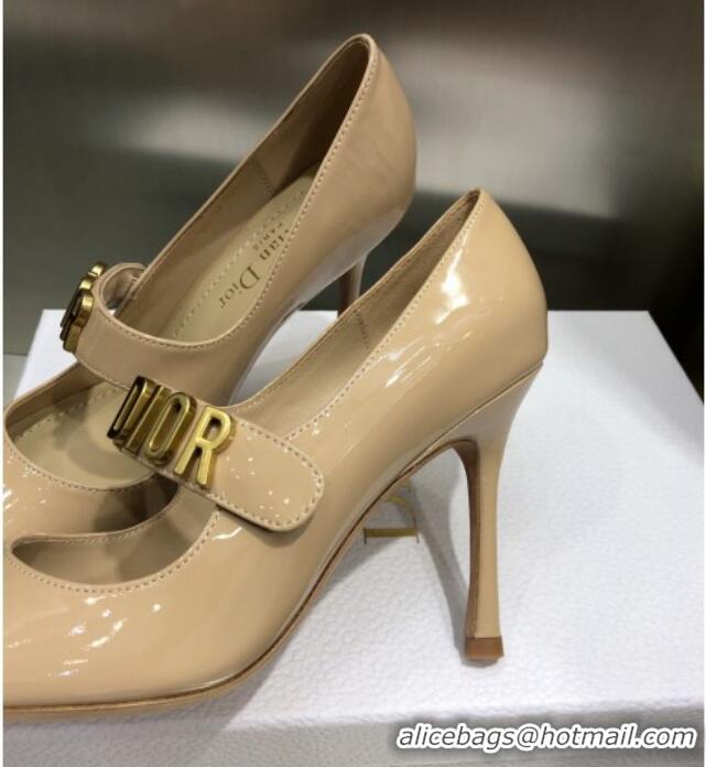 Good Quality Dior Baby-D Patent Leather Mary Janes Pumps 10cm 112315 Nude