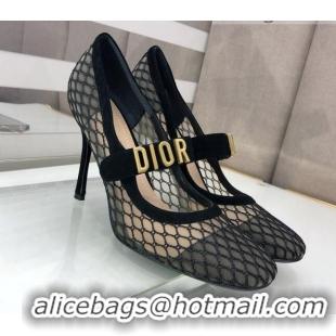 Classic Hot Dior Baby-D Mesh Mary Janes Pumps 10cm 112317 Black