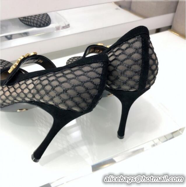 Classic Hot Dior Baby-D Mesh Mary Janes Pumps 10cm 112317 Black