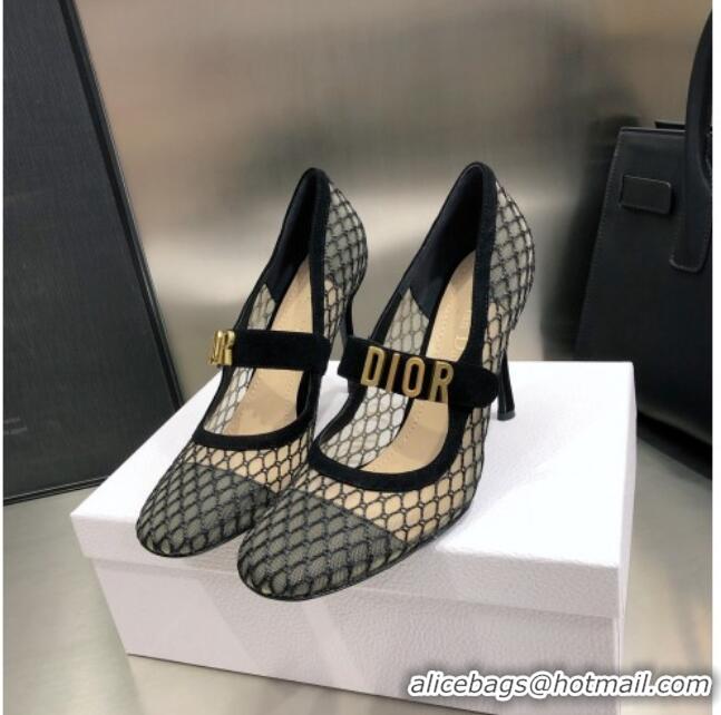 Classic Hot Dior Baby-D Mesh Mary Janes Pumps 10cm 112317 Black