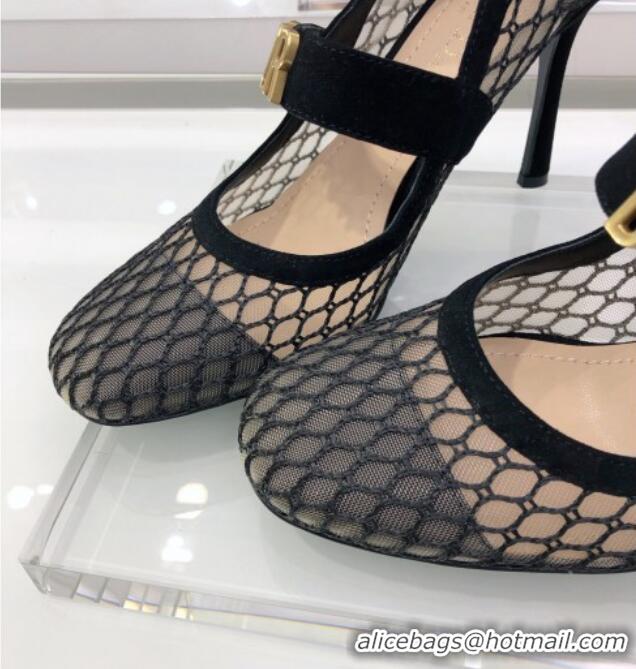 Classic Hot Dior Baby-D Mesh Mary Janes Pumps 10cm 112317 Black