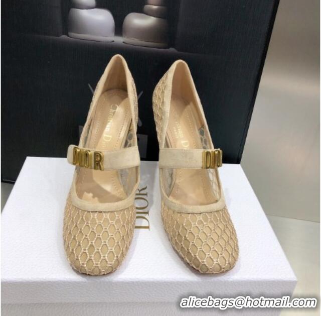 Low Price Dior Baby-D Mesh Mary Janes Pumps 10cm 112317 Beige