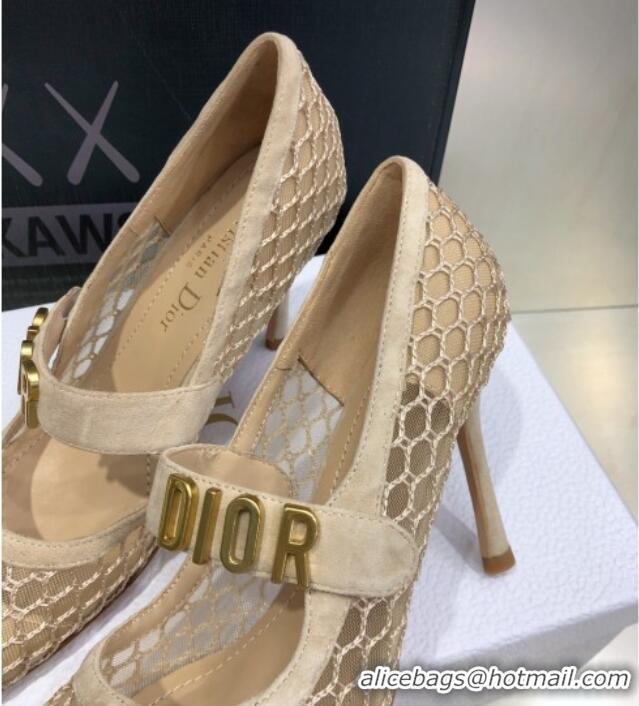 Low Price Dior Baby-D Mesh Mary Janes Pumps 10cm 112317 Beige