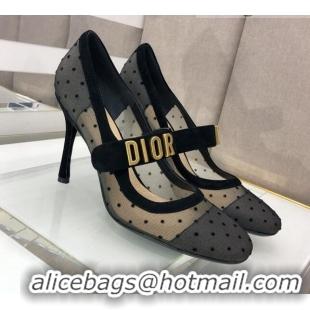 Sumptuous Dior Baby-D Dotted Mesh Mary Janes Pumps 10cm 112319 Black