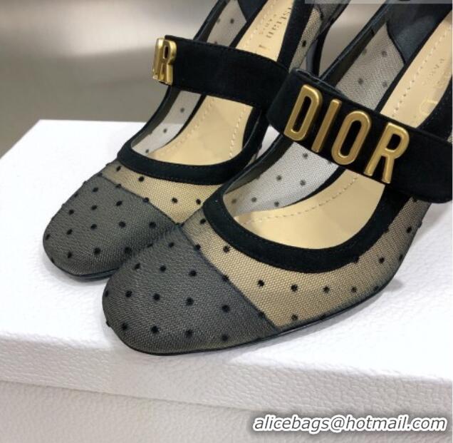 Sumptuous Dior Baby-D Dotted Mesh Mary Janes Pumps 10cm 112319 Black