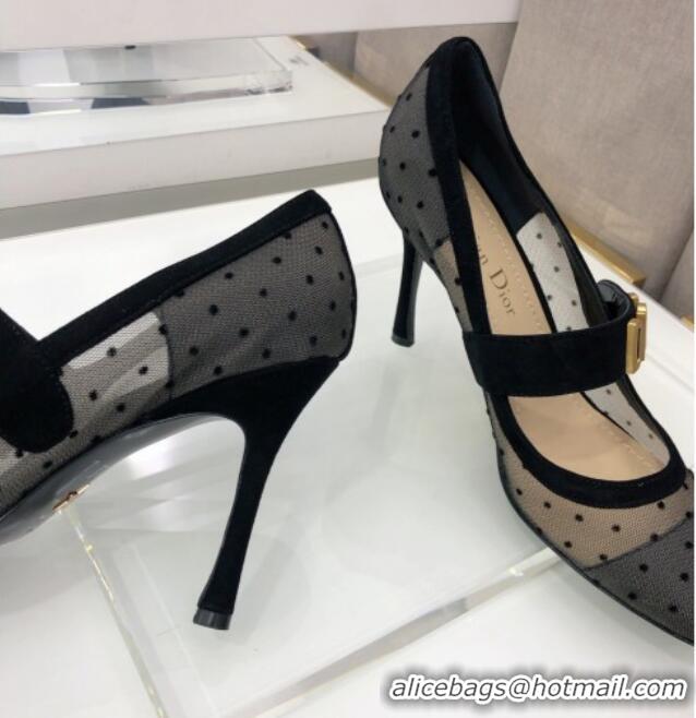 Sumptuous Dior Baby-D Dotted Mesh Mary Janes Pumps 10cm 112319 Black