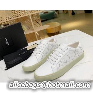 Classic Practical Saint Laurent Calfskin Star Sneakers 111877 White