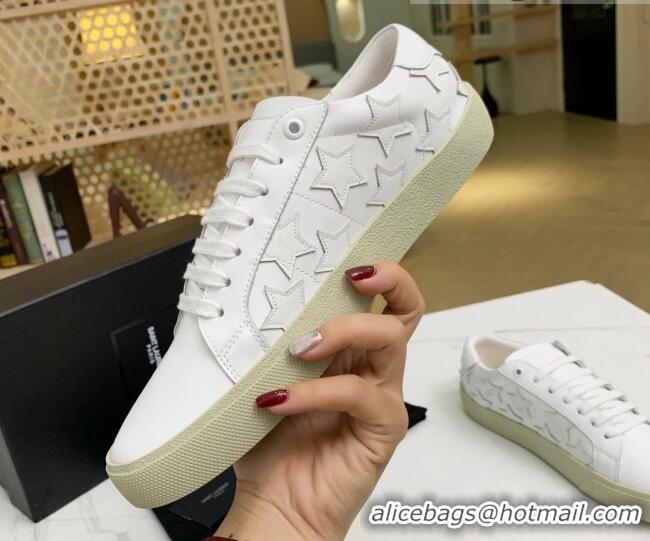 Classic Practical Saint Laurent Calfskin Star Sneakers 111877 White