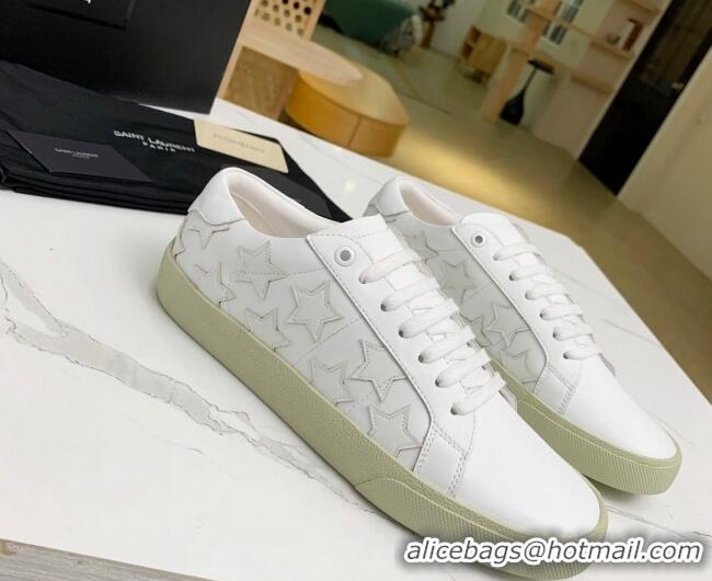 Classic Practical Saint Laurent Calfskin Star Sneakers 111877 White