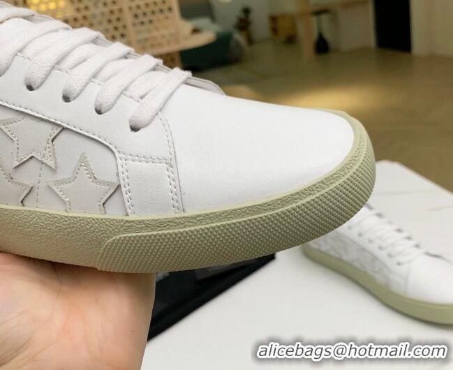 Classic Practical Saint Laurent Calfskin Star Sneakers 111877 White