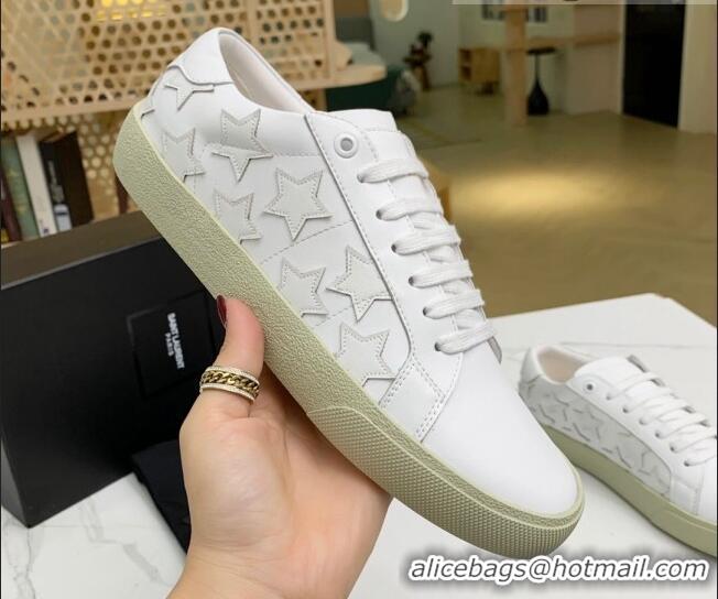 Classic Practical Saint Laurent Calfskin Star Sneakers 111877 White