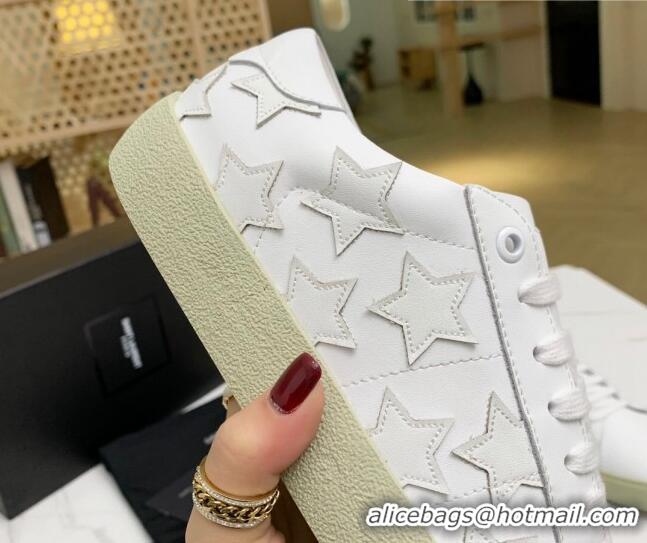 Classic Practical Saint Laurent Calfskin Star Sneakers 111877 White