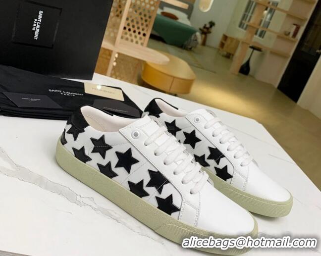 Best Luxury Saint Laurent Calfskin Star Sneakers White/Black 111878