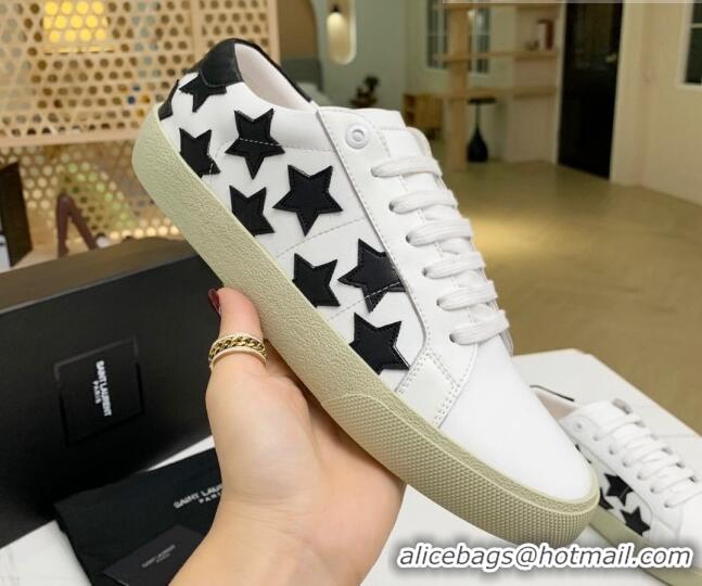 Best Luxury Saint Laurent Calfskin Star Sneakers White/Black 111878