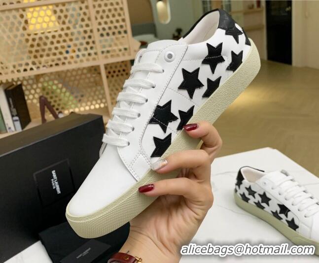 Best Luxury Saint Laurent Calfskin Star Sneakers White/Black 111878