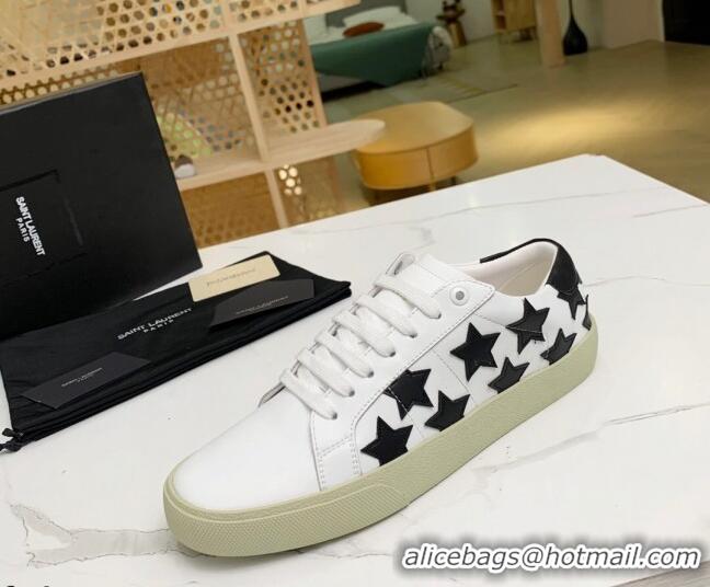 Best Luxury Saint Laurent Calfskin Star Sneakers White/Black 111878