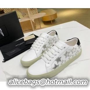 Top Quality Saint Laurent Calfskin Star Sneakers White/Silver 111879