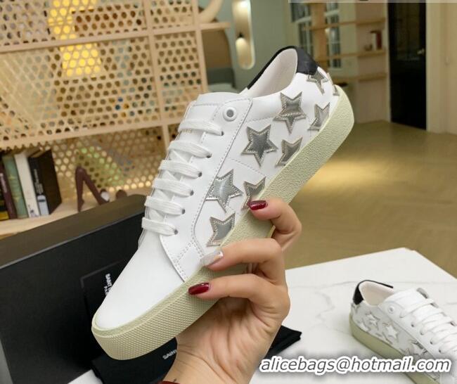 Top Quality Saint Laurent Calfskin Star Sneakers White/Silver 111879