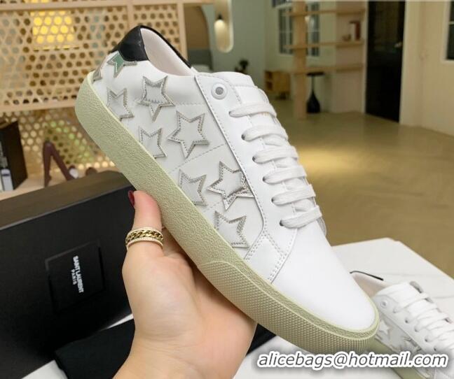 Top Quality Saint Laurent Calfskin Star Sneakers White/Silver 111879