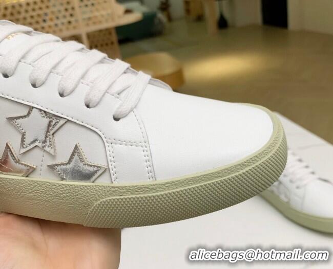 Top Quality Saint Laurent Calfskin Star Sneakers White/Silver 111879