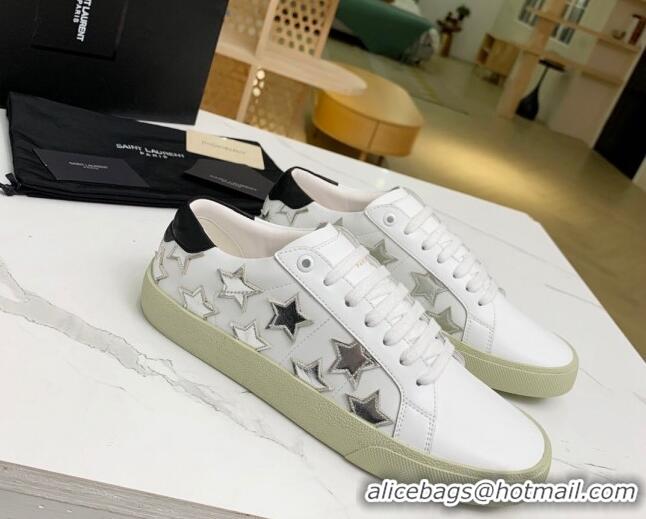 Top Quality Saint Laurent Calfskin Star Sneakers White/Silver 111879