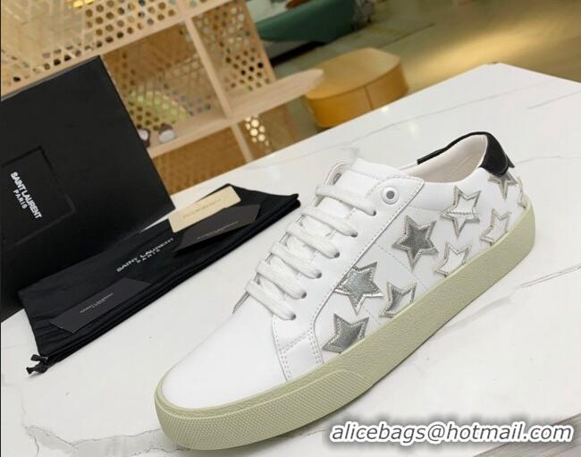 Top Quality Saint Laurent Calfskin Star Sneakers White/Silver 111879