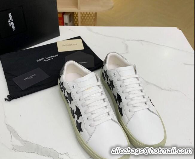 Best Quality Saint Laurent Calfskin Star Sneakers White/Black 111880