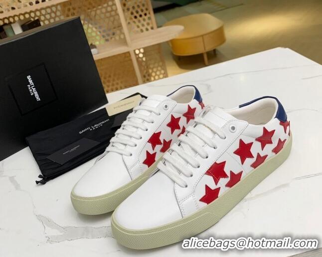 Good Product Saint Laurent Calfskin Star Sneakers White/Red 111881