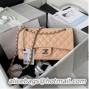 Spot Bulk Chanel Flap Shoulder Bag Grained Calfskin A01112 silver-Tone Metal Apricot