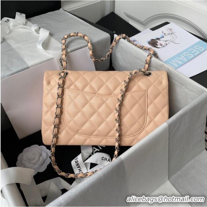 Spot Bulk Chanel Flap Shoulder Bag Grained Calfskin A01112 silver-Tone Metal Apricot