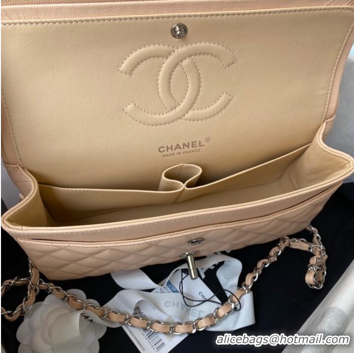 Spot Bulk Chanel Flap Shoulder Bag Grained Calfskin A01112 silver-Tone Metal Apricot