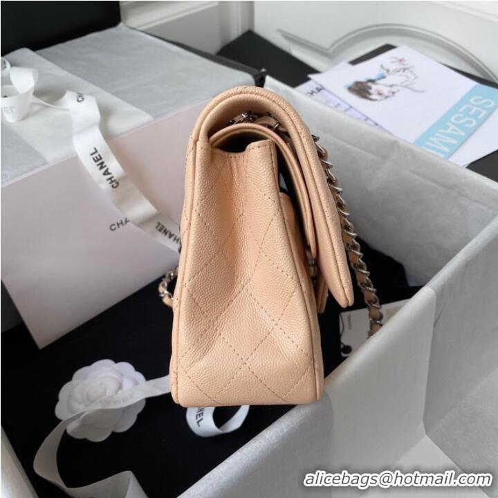 Spot Bulk Chanel Flap Shoulder Bag Grained Calfskin A01112 silver-Tone Metal Apricot