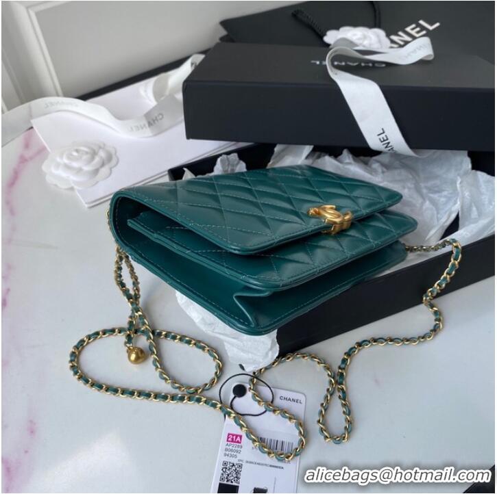 Shop Grade CHANEL Lambskin Flap Shoulder Bag AP2289 green