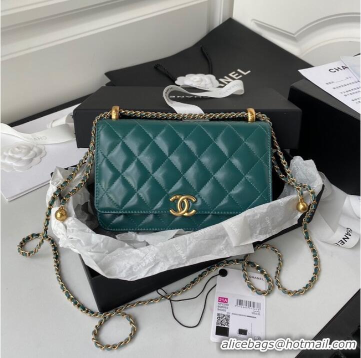 Shop Grade CHANEL Lambskin Flap Shoulder Bag AP2289 green