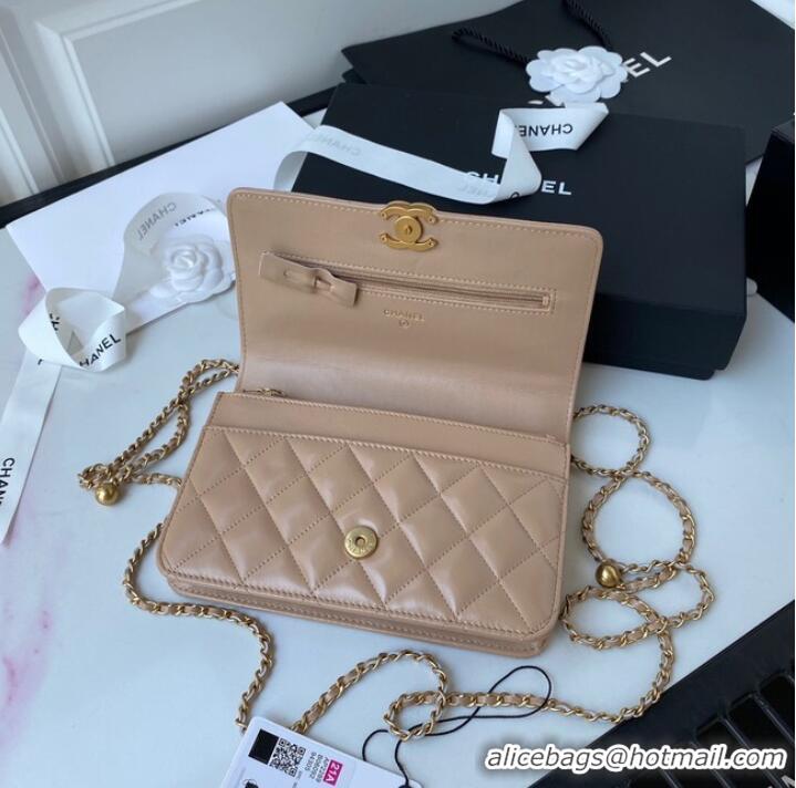 Well Crafted CHANEL Lambskin Flap Shoulder Bag AP2289 Apricot