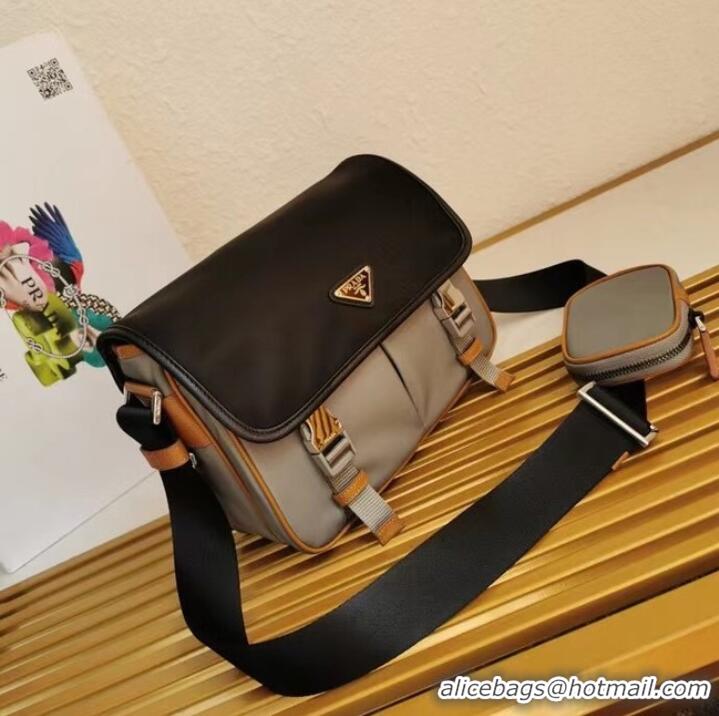 Classic Wholesale Prada Re-Nylon and Saffiano leather shoulder bag 2VD769 black&gray