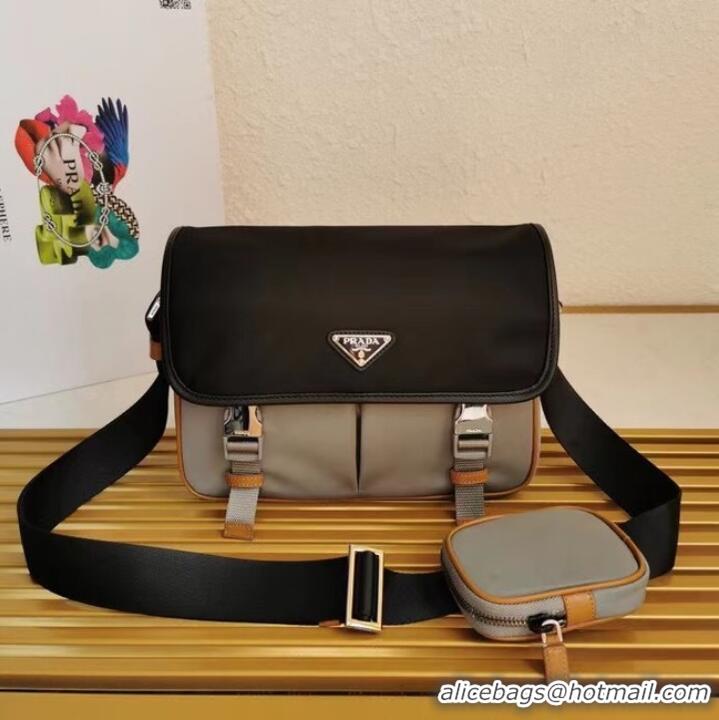 Classic Wholesale Prada Re-Nylon and Saffiano leather shoulder bag 2VD769 black&gray