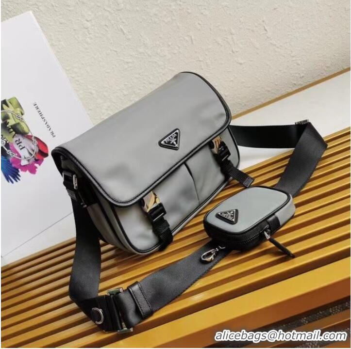 Cheapest Prada Re-Nylon and Saffiano leather shoulder bag 2VD769 gray