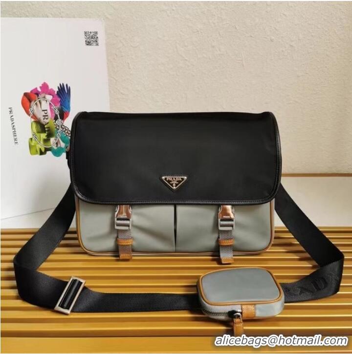 Latest Style Prada Re-Nylon and Saffiano leather shoulder bag 2XD770 black&gray