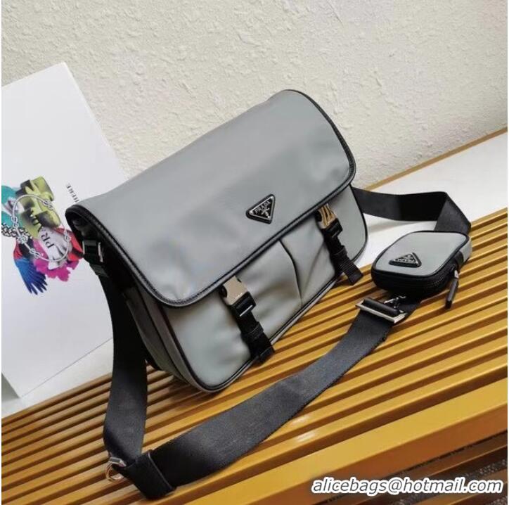 High Quality Prada Re-Nylon and Saffiano leather shoulder bag 2XD770 gray