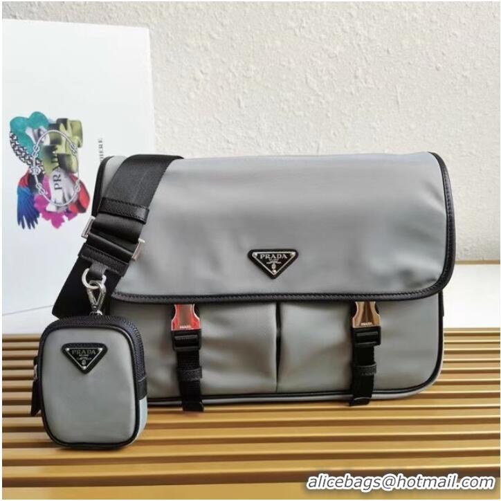 High Quality Prada Re-Nylon and Saffiano leather shoulder bag 2XD770 gray