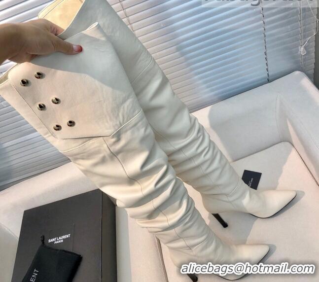 Unique Style Saint Laurent Jane Over-the-knee Boots in Calfskin Leather 123056 White