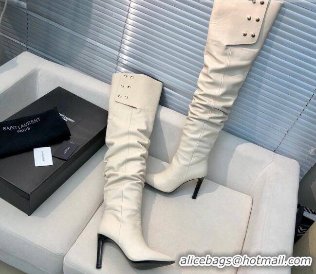 Unique Style Saint Laurent Jane Over-the-knee Boots in Calfskin Leather 123056 White