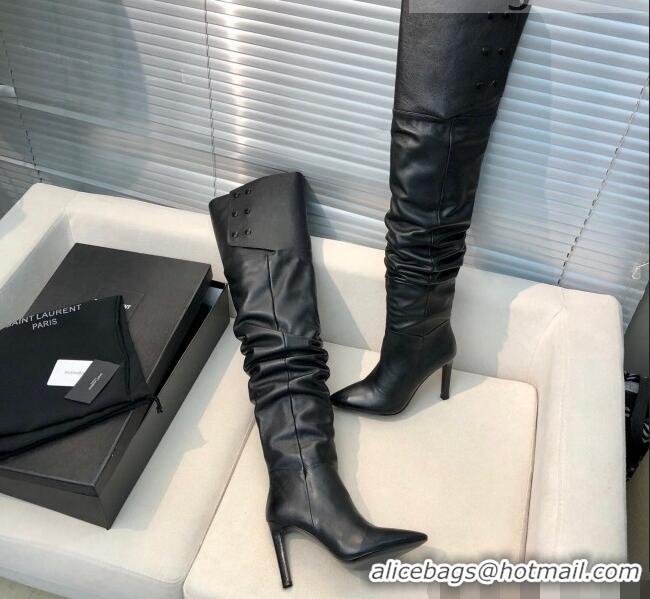 Good Quality Saint Laurent Jane Over-the-knee Boots in Calfskin Leather 123056 Black