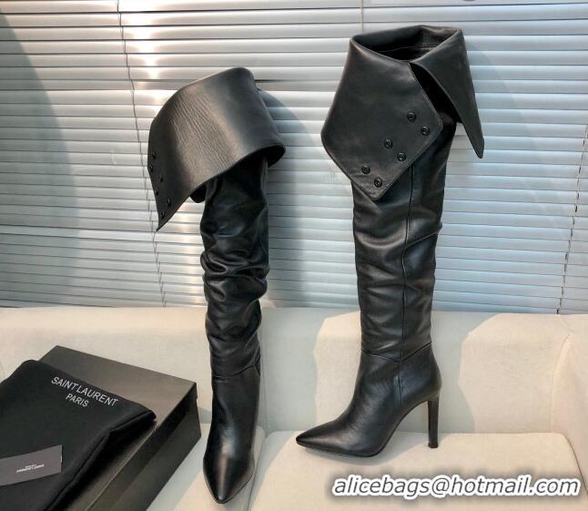 Good Quality Saint Laurent Jane Over-the-knee Boots in Calfskin Leather 123056 Black