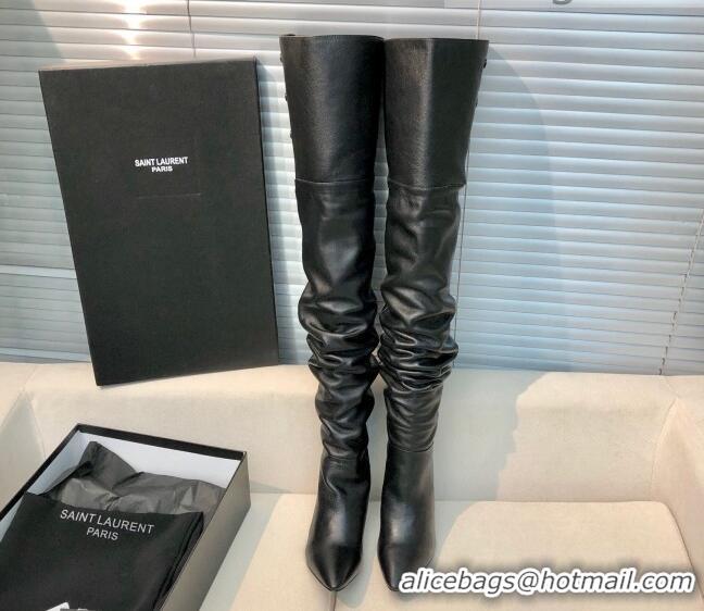 Good Quality Saint Laurent Jane Over-the-knee Boots in Calfskin Leather 123056 Black