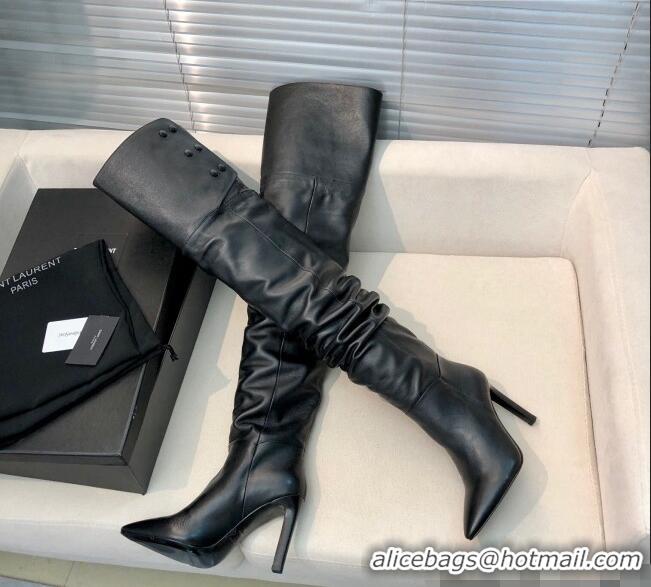 Good Quality Saint Laurent Jane Over-the-knee Boots in Calfskin Leather 123056 Black