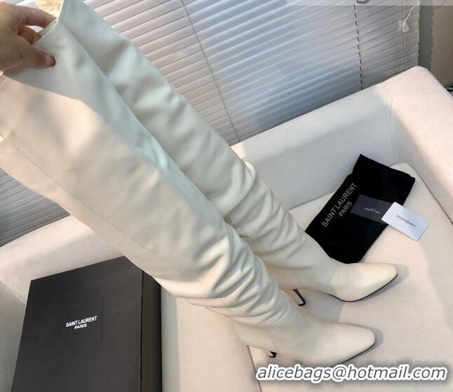 Charming Saint Laurent Betty Over-the-knee Boots in Calfskin 123057 White